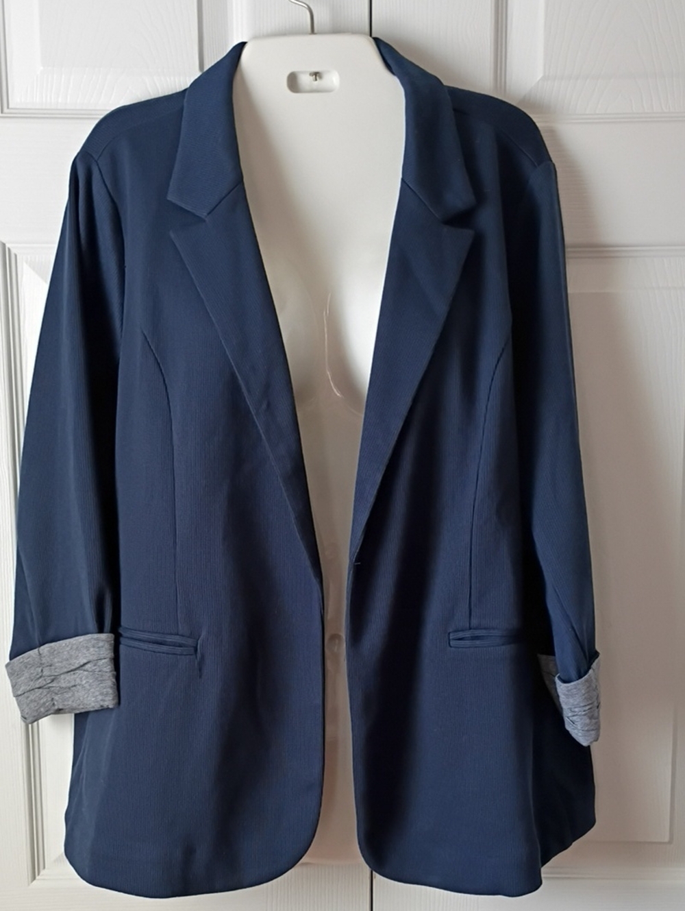 Skies Are Blue Curvy Asa Knit Navy Open Blazer with Rolled Cuffs Size 1X